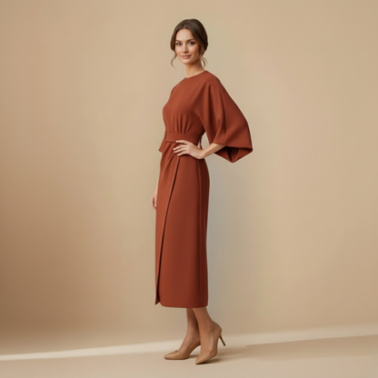 Dames Cocktail Ceintuur Jurk Kimono Mouw Midi
