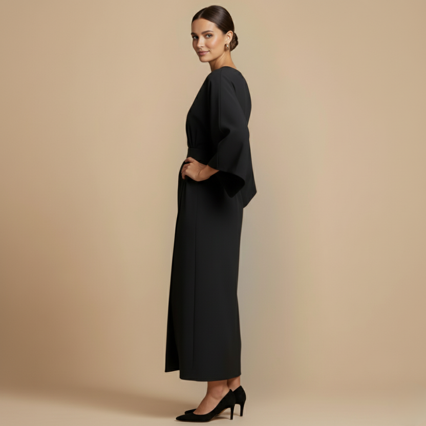 Dames Cocktail Ceintuur Jurk Kimono Mouw Midi