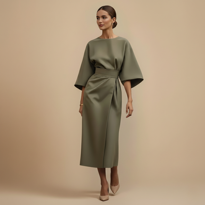 Dames Cocktail Ceintuur Jurk Kimono Mouw Midi