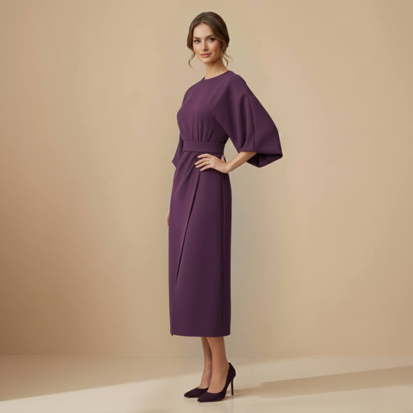 Dames Cocktail Ceintuur Jurk Kimono Mouw Midi