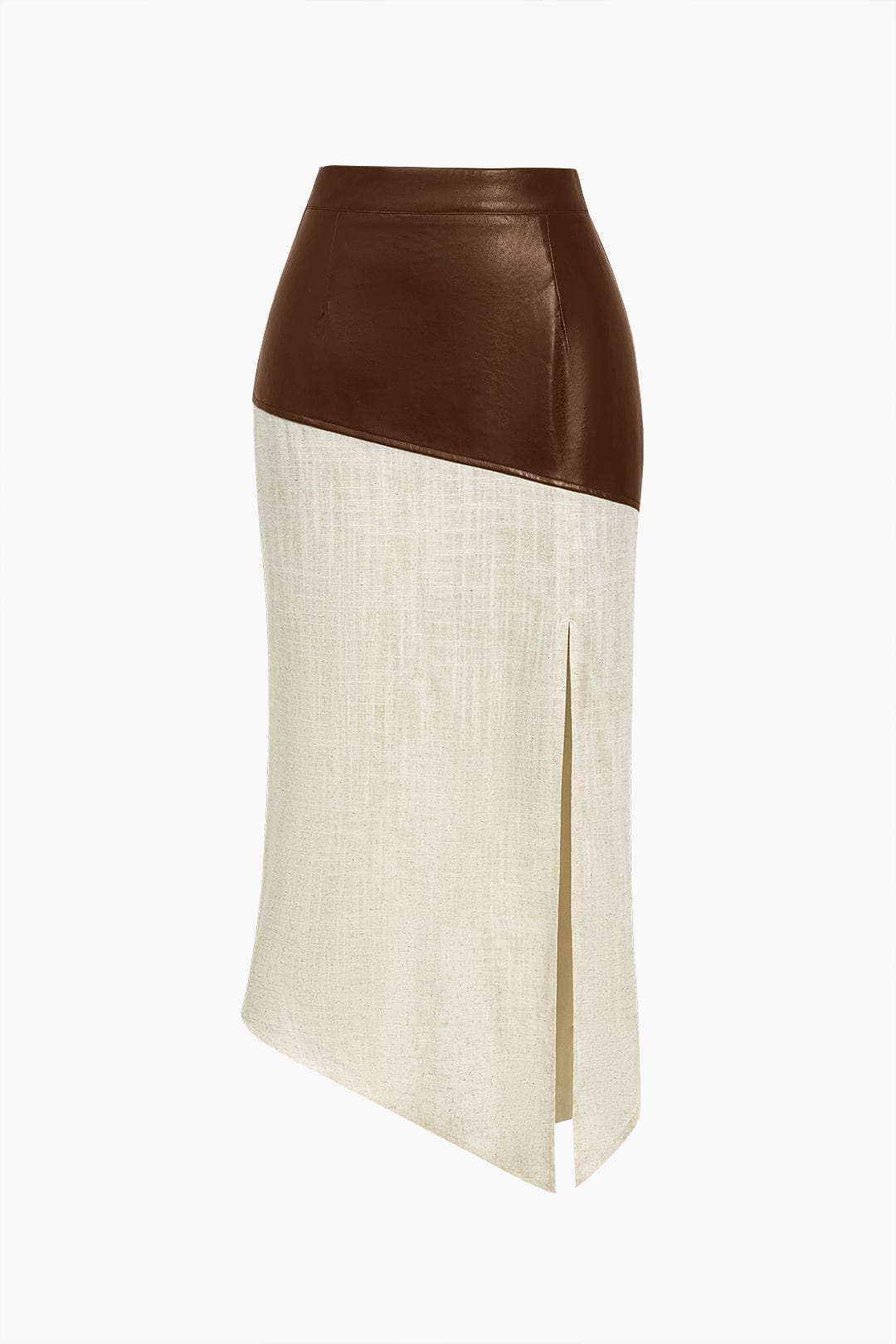 Dames Color Block Midi Rok met Split Hoge Taille