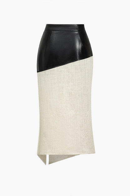 Dames Color Block Midi Rok met Split Hoge Taille