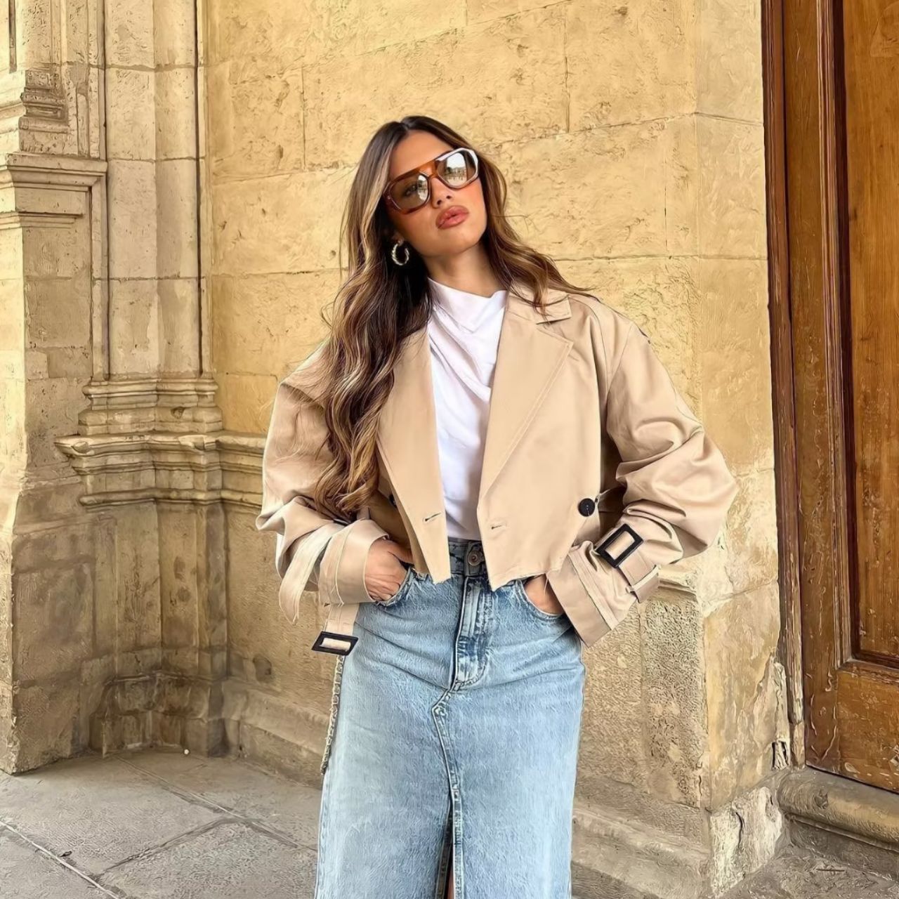 Dames Cropped Trenchcoat Tussenjas