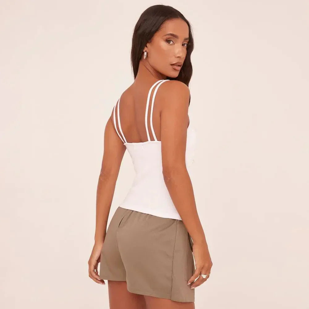 Dames Double Strap Camisole Top Crop