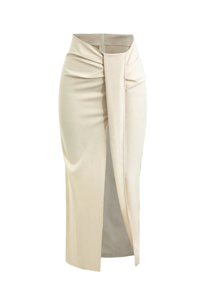 Dames Draped Midi Rok met Split Hoge Taille