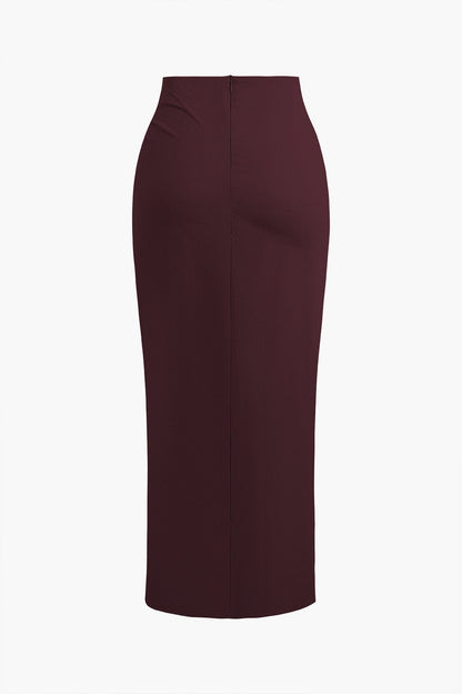 Dames Draped Midi Rok met Split Hoge Taille
