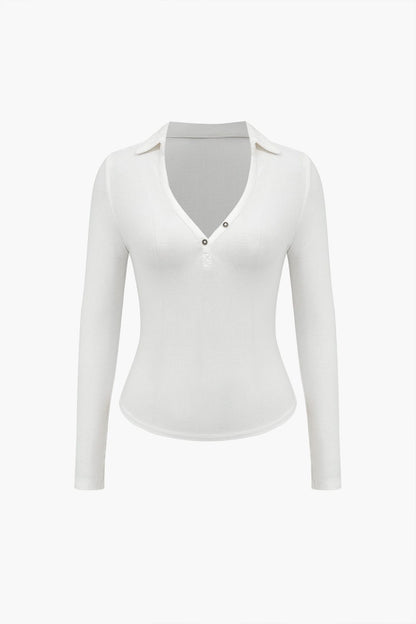 Dames Fitted V Hals  Lange Mouw Top