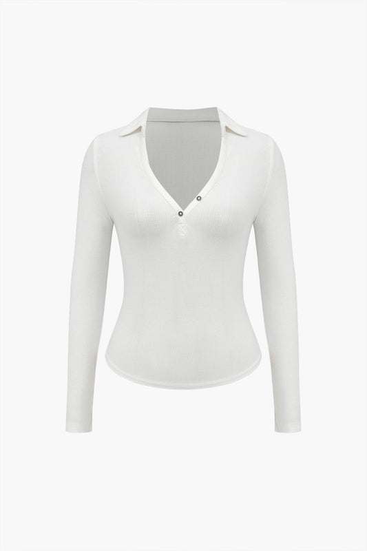 Dames Fitted V Hals  Lange Mouw Top