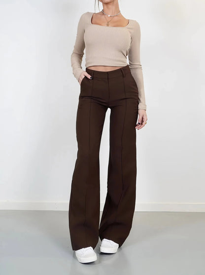Dames Flared Pantalon Hoge Taille Persvouw