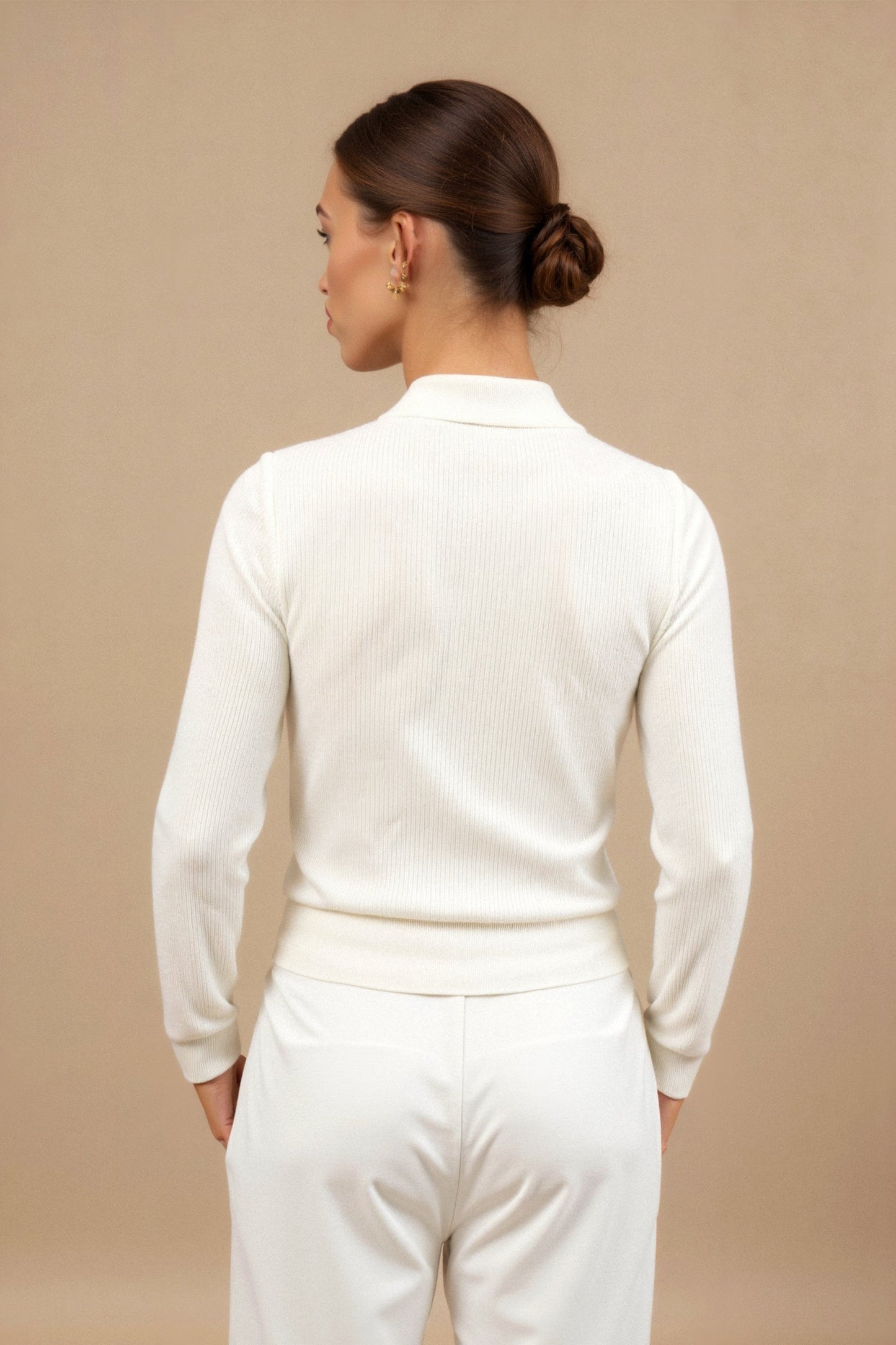 Dames Gebreide Polo Trui Fitted Lange Mouw