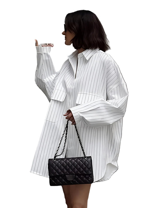 Dames Gestreepte Oversized Overhemdjurk