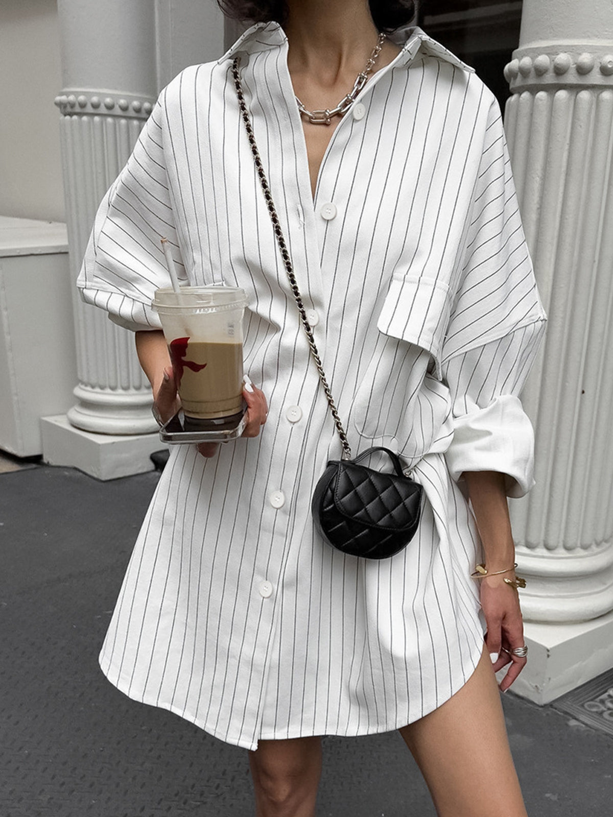 Dames Gestreepte Oversized Overhemdjurk