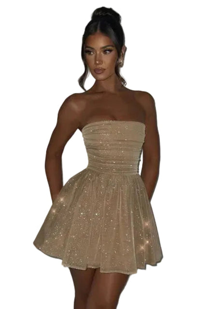 Dames Glitter Strapless Feestjurk A-Lijn