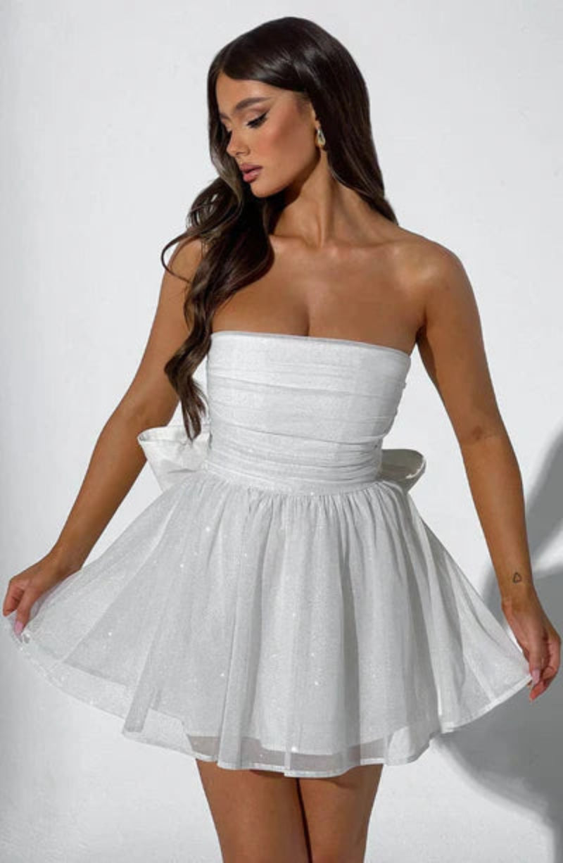 Dames Glitter Strapless Feestjurk A-Lijn
