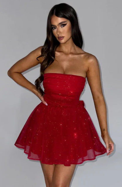 Dames Glitter Strapless Feestjurk A-Lijn
