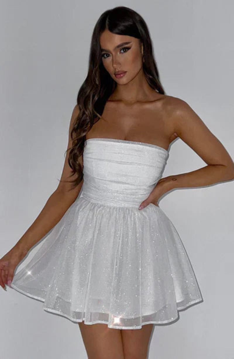 Dames Glitter Strapless Feestjurk A-Lijn