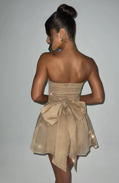 Dames Glitter Strapless Feestjurk A-Lijn