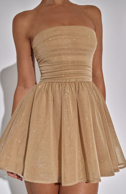 Dames Glitter Strapless Feestjurk A-Lijn