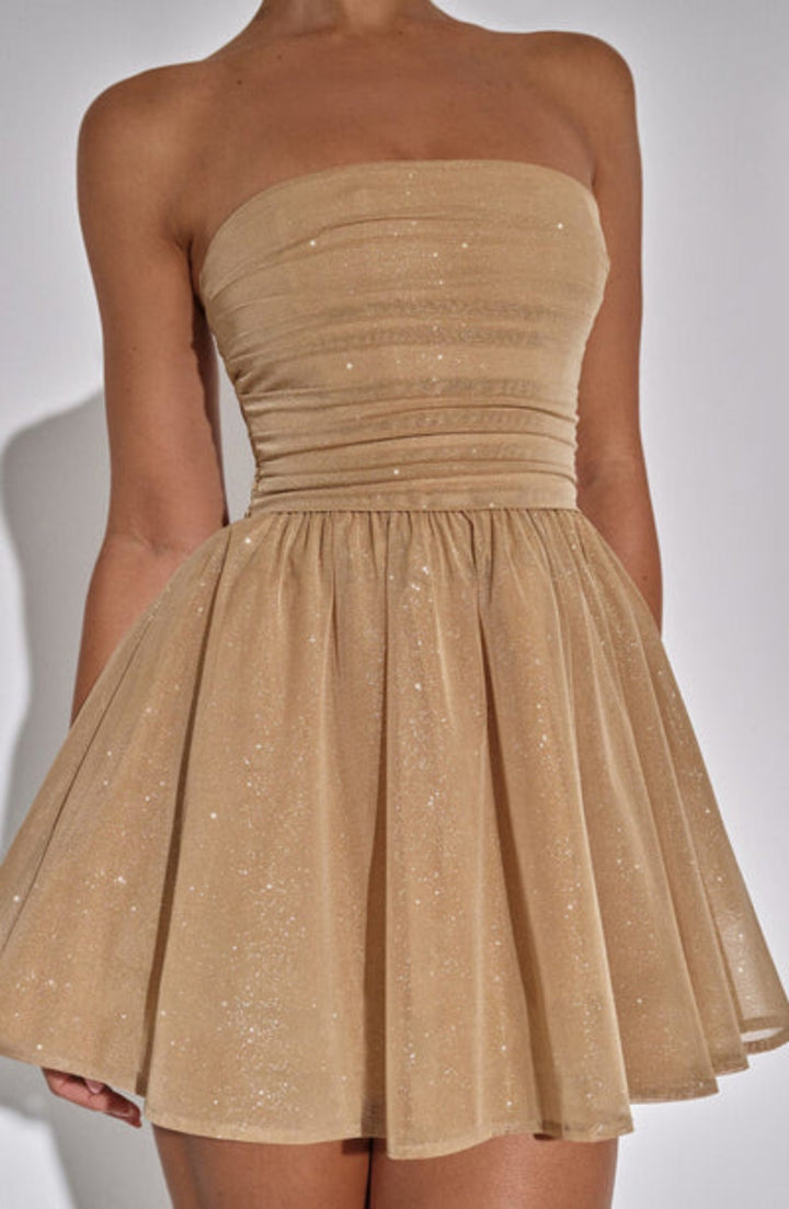 Dames Glitter Strapless Feestjurk A-Lijn