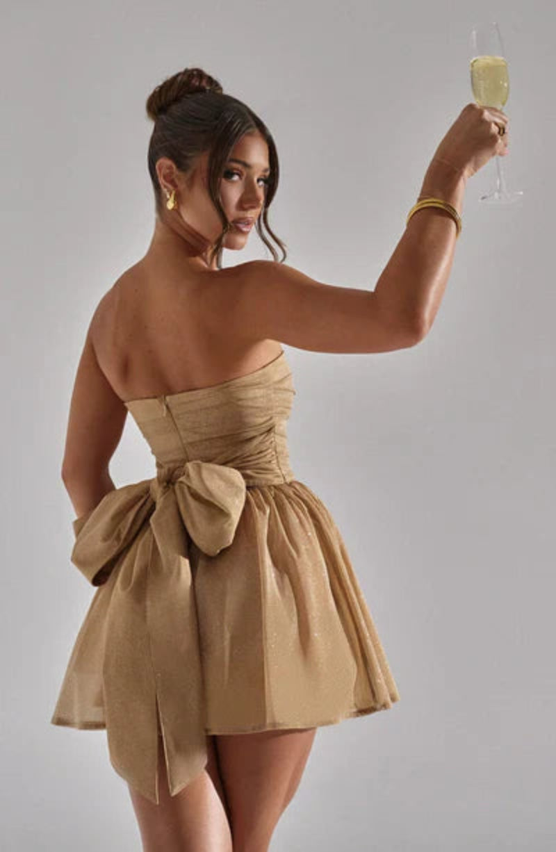Dames Glitter Strapless Feestjurk A-Lijn