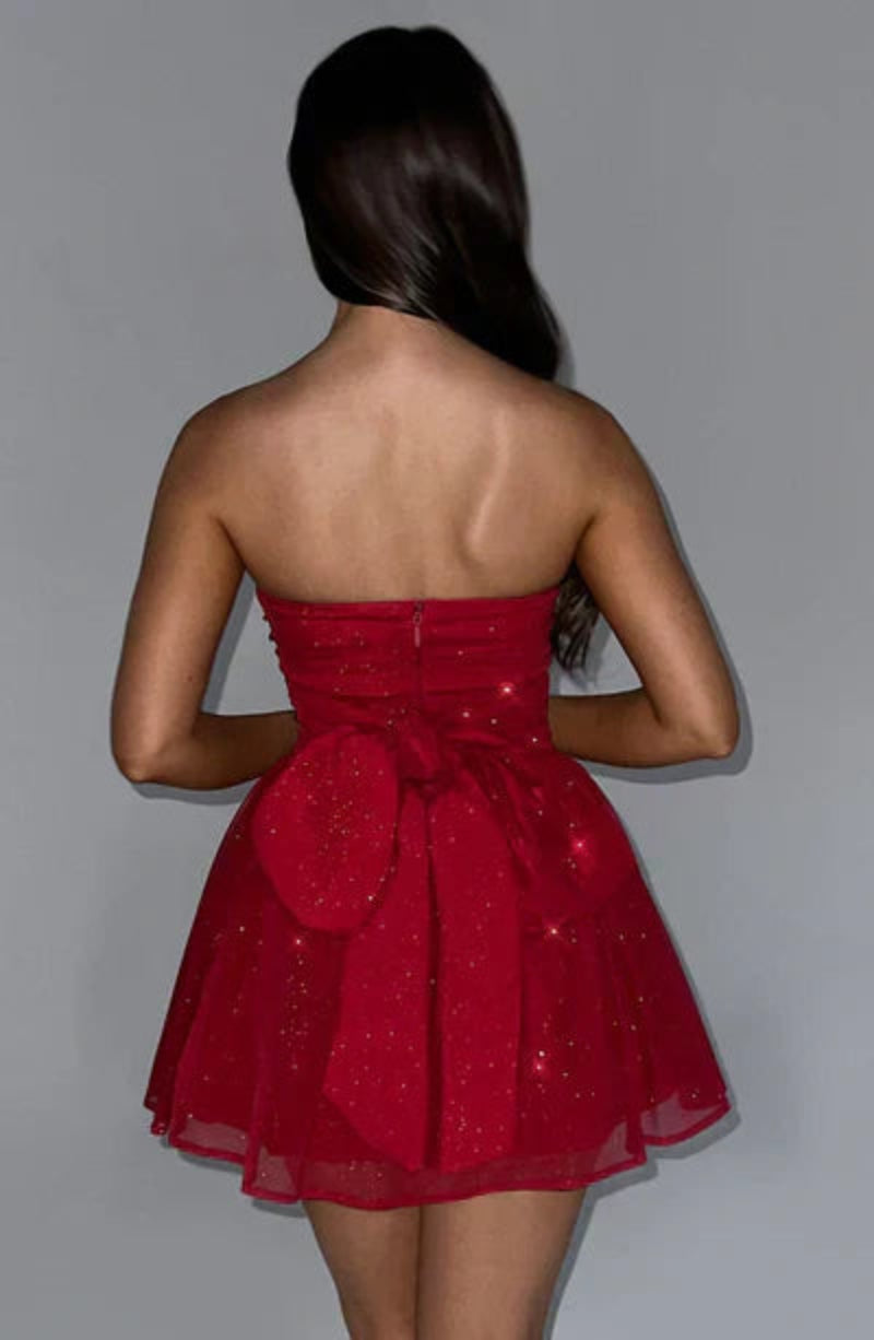 Dames Glitter Strapless Feestjurk A-Lijn