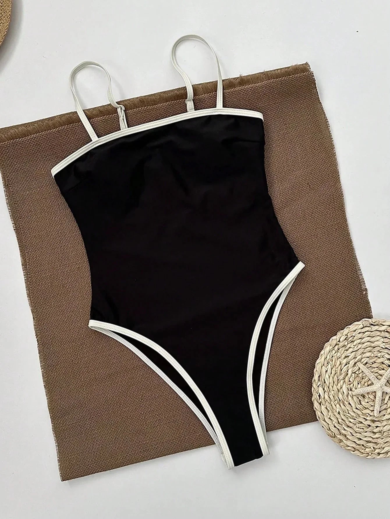 Dames High Cut Badpak Square Neck Contrast