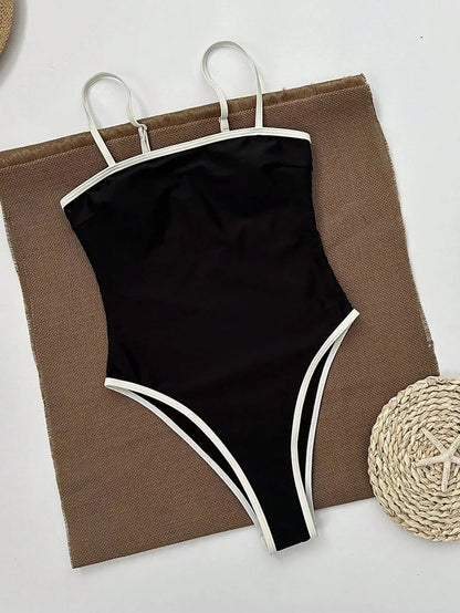 Dames High Cut Badpak Square Neck Contrast