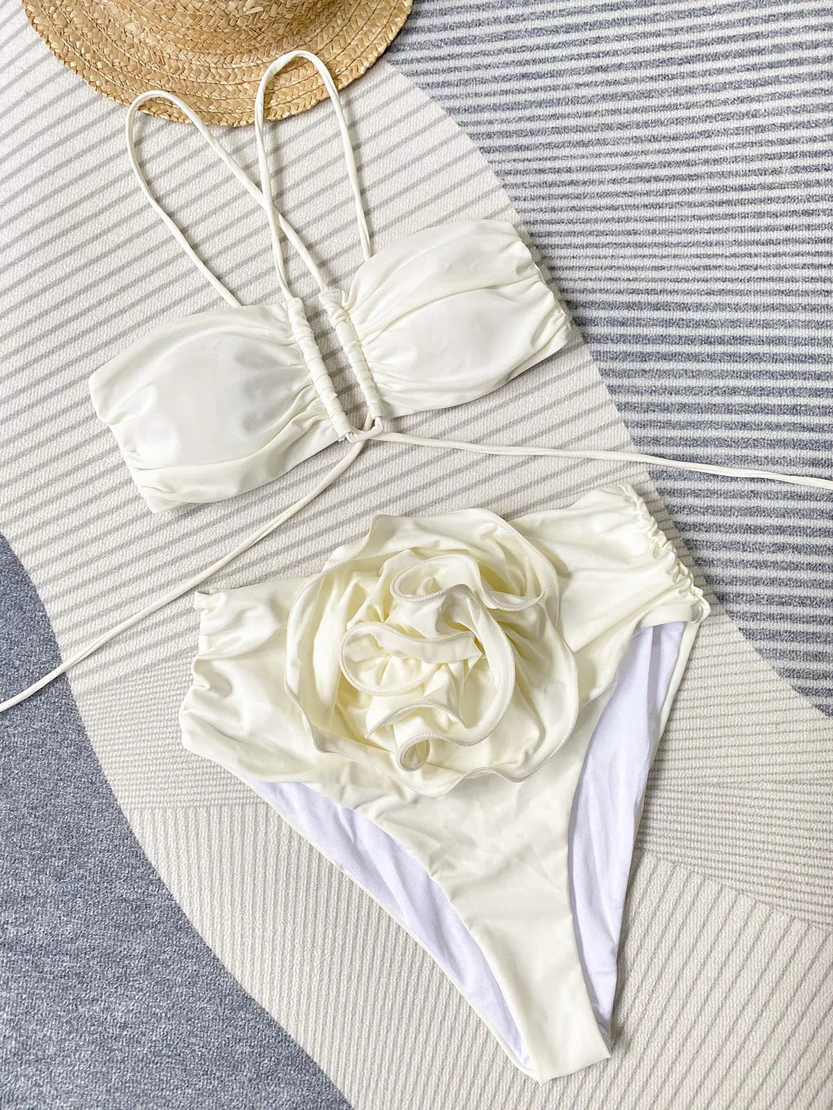 Dames High Waist Halter Bikini Set 3D Bloem
