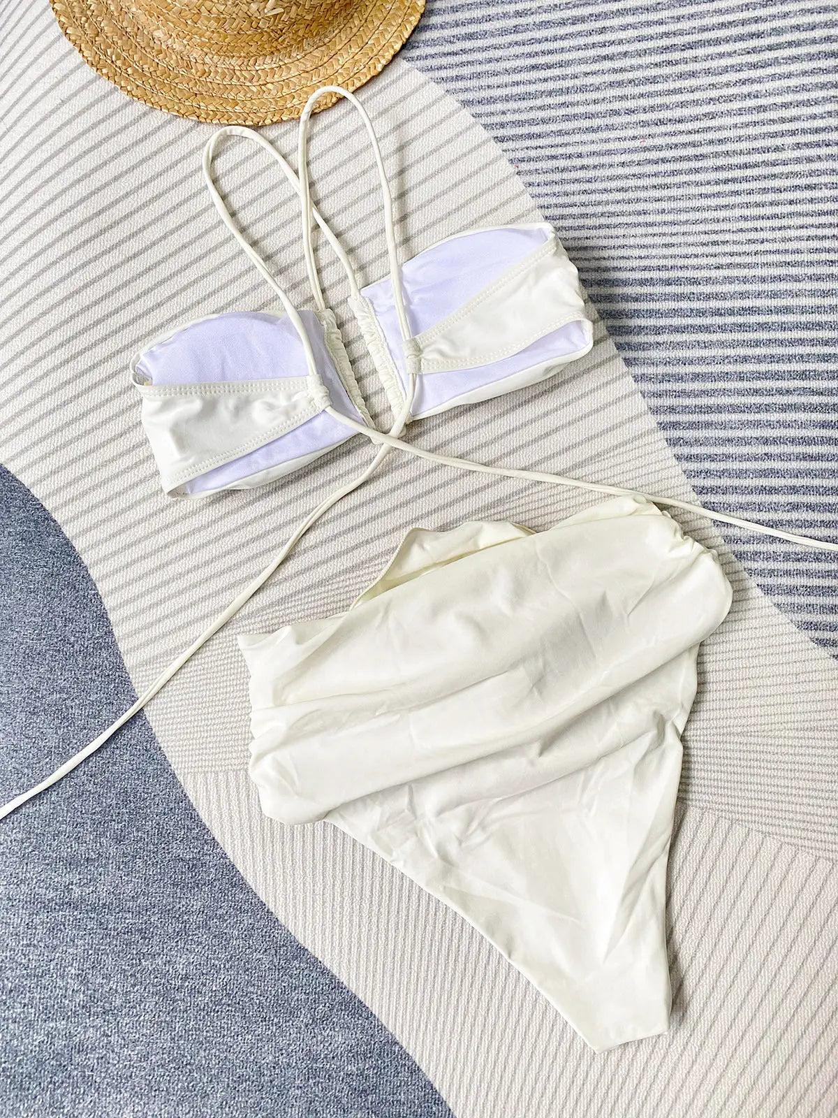 Dames High Waist Halter Bikini Set 3D Bloem