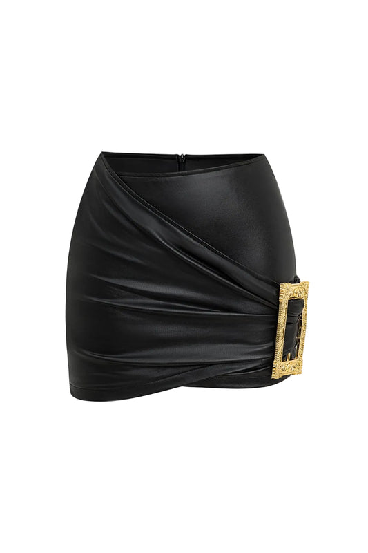 Dames Hoge taille wikkelminirok met gouden gesp