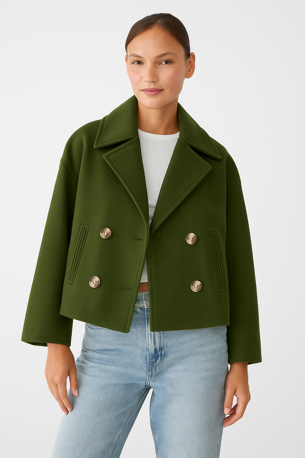Dames Korte Double Breasted Jas Peacoat
