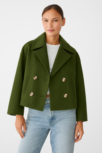 Dames Korte Double Breasted Jas Peacoat