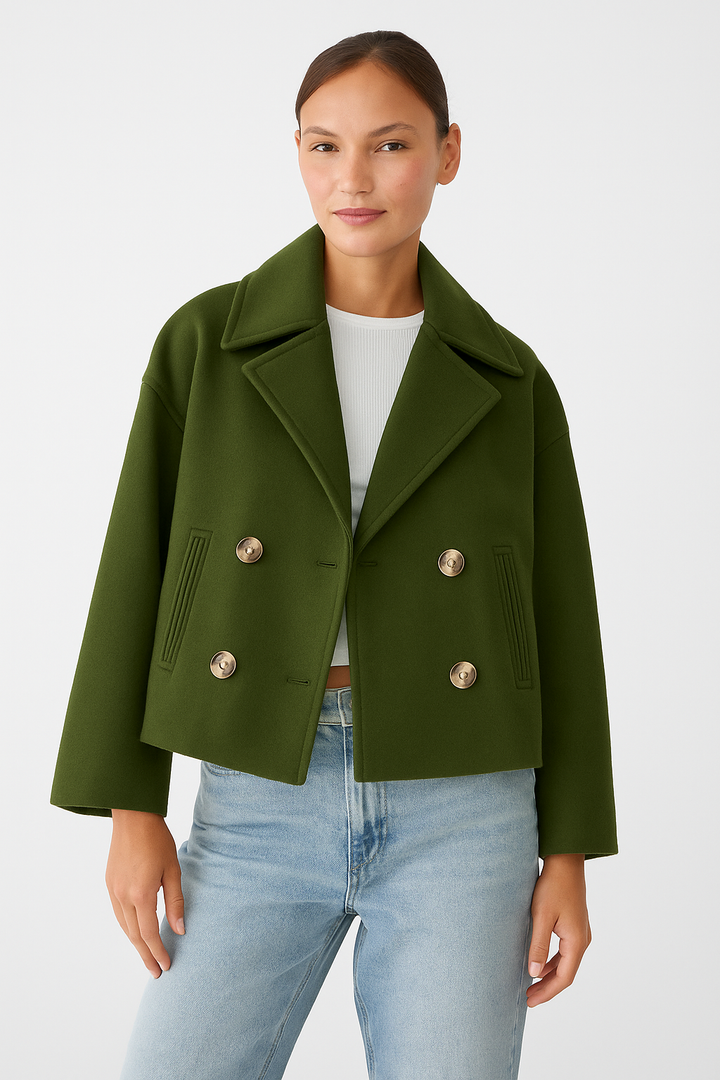Dames Korte Double Breasted Jas Peacoat