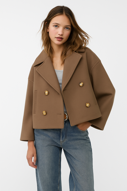 Dames Korte Double Breasted Jas Peacoat