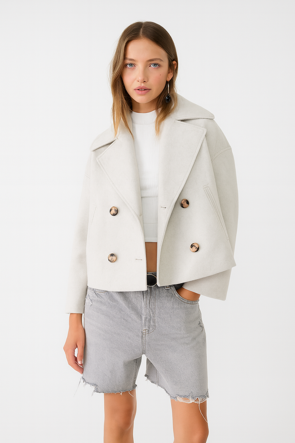 Dames Korte Double Breasted Jas Peacoat