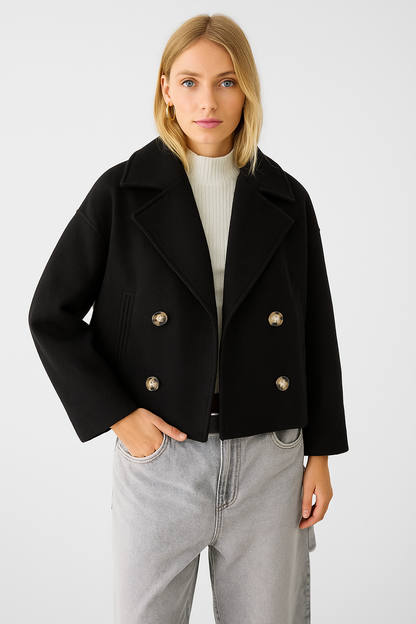 Dames Korte Double Breasted Jas Peacoat