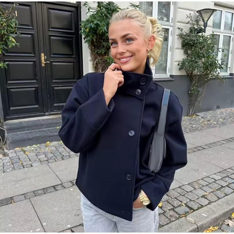 Elise – Luxe Breasted Korte Jas Velora-Amsterdam
