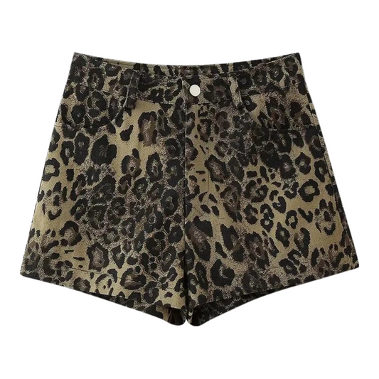Dames Leopard Print Jeans Short Hoge Taille