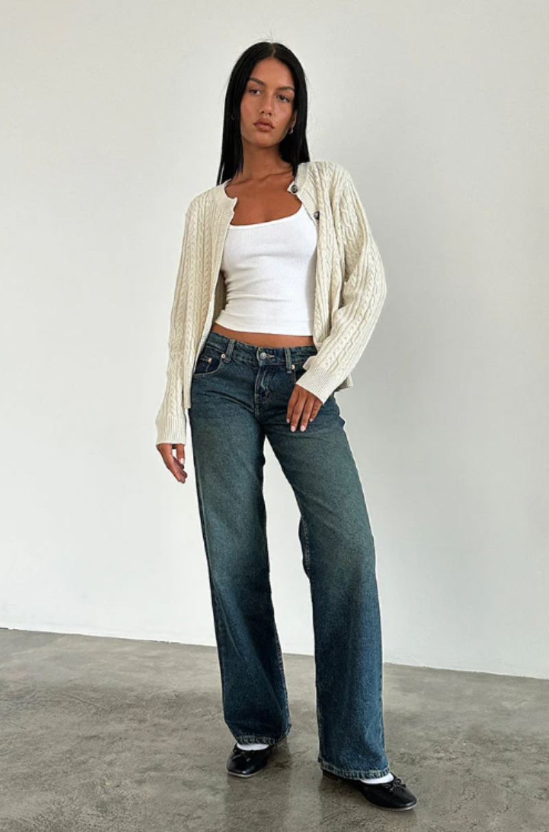 Dames Low Waist Wide Leg Jeans Lang