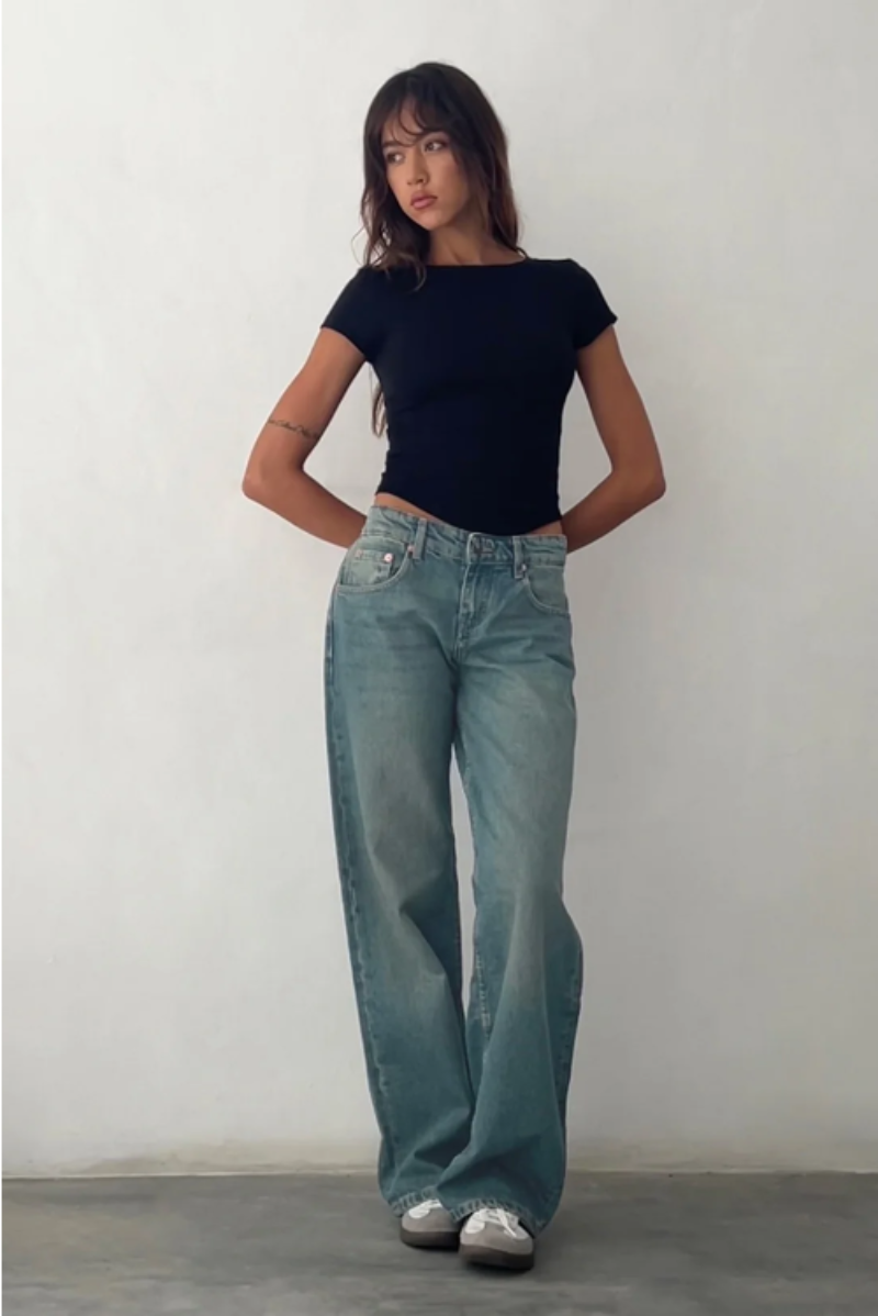 Dames Low Waist Wide Leg Jeans Lang