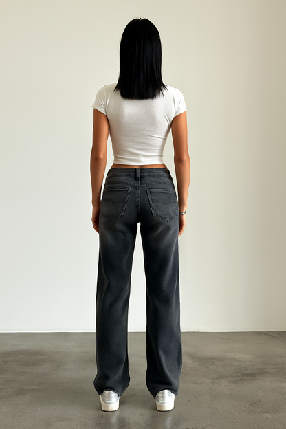 Dames Low Waist Wide Leg Jeans Lang