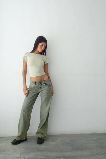 Dames Low Waist Wide Leg Jeans Lang