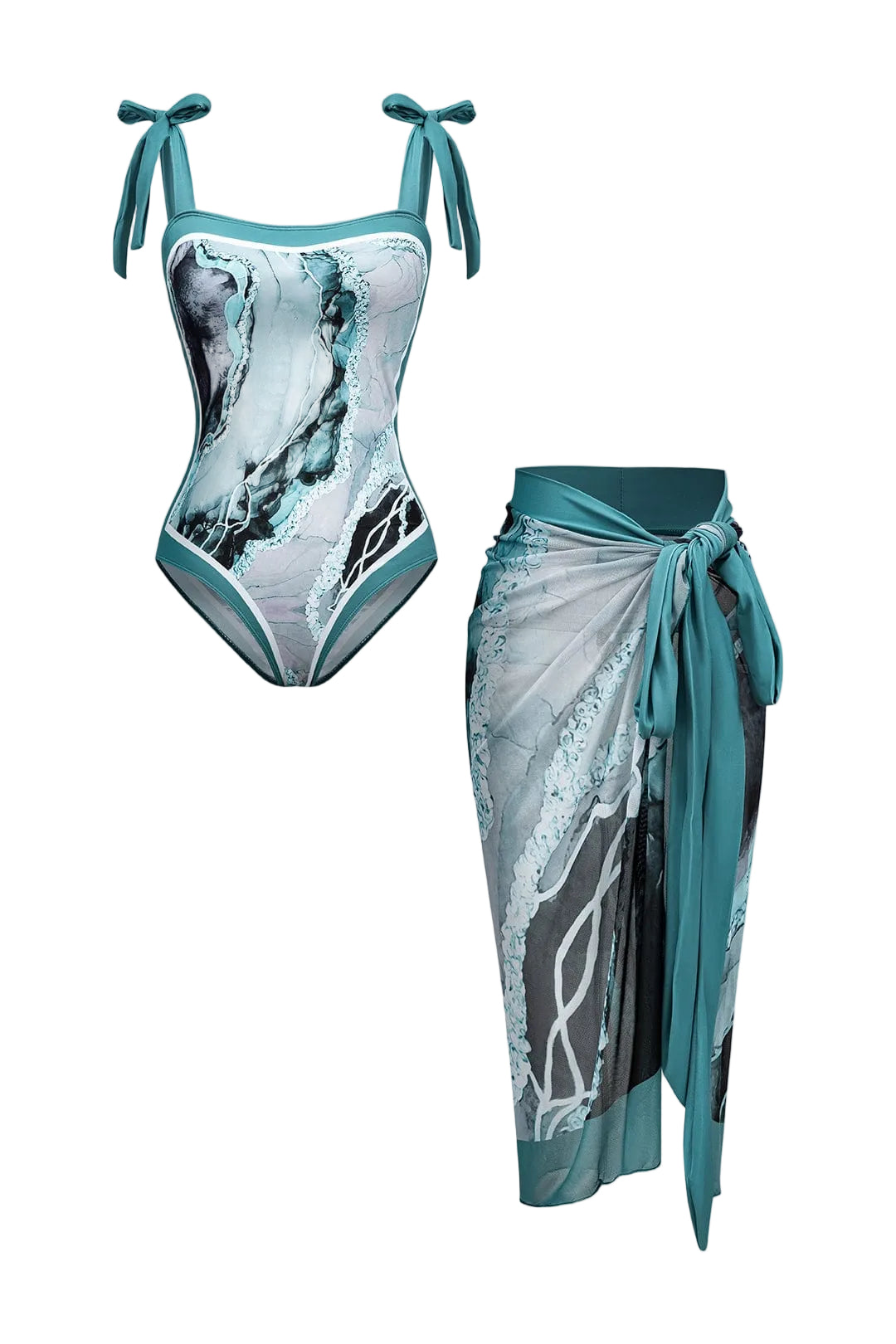 Dames Marble Print Badpak Set met Pareo