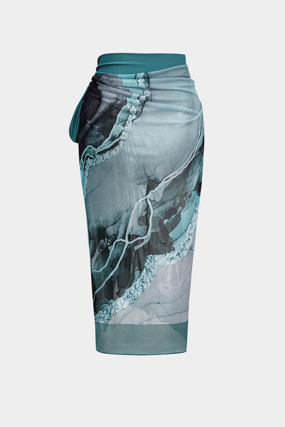 Dames Marble Print Badpak Set met Pareo