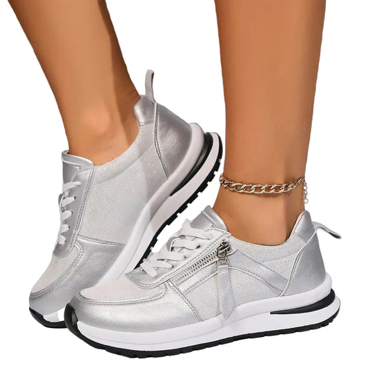 Dames Metallic Sneakers Side Zip Glitter