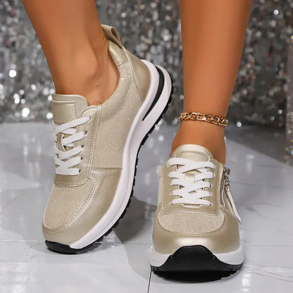 Dames Metallic Sneakers Side Zip Glitter