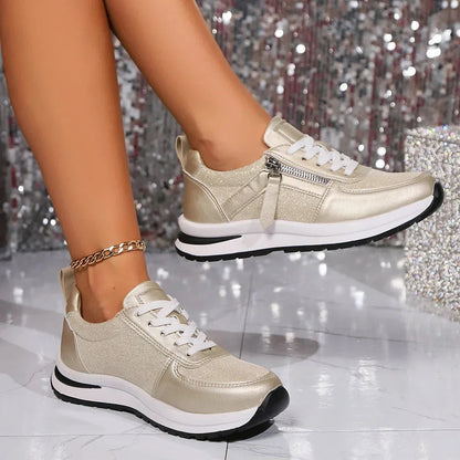Dames Metallic Sneakers Side Zip Glitter