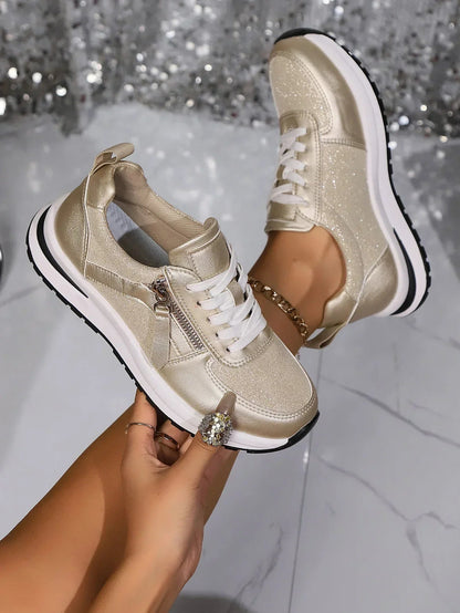 Dames Metallic Sneakers Side Zip Glitter