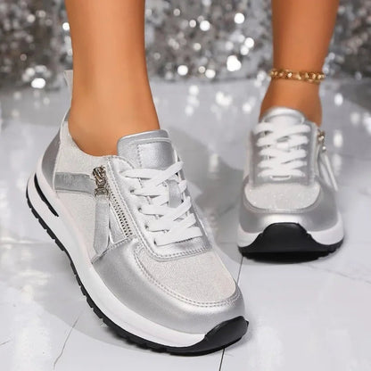 Dames Metallic Sneakers Side Zip Glitter