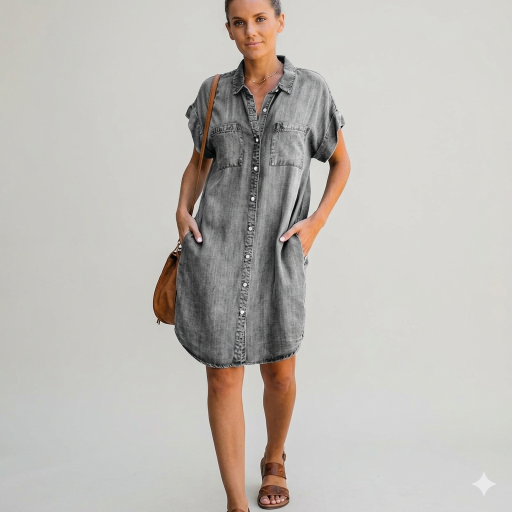 Dames Mini-Jurk Blauw Met Korte Mouw Modehuis-Nederland